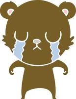 crying flat color style cartoon bear vector