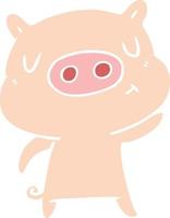 flat color style cartoon content pig vector