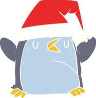 flat color style cartoon penguin wearing christmas hat vector