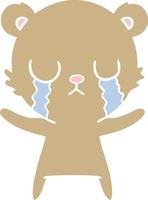 crying flat color style cartoon bear vector