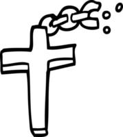 line drawing cartoon crucifix on chain vector