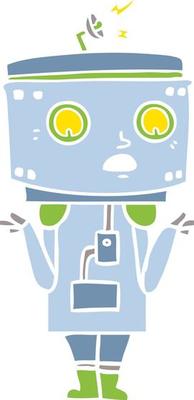 flat color style cartoon robot shrugging