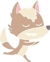 friendly flat color style cartoon wolf running vector