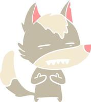 flat color style cartoon wolf showing teeth vector