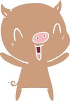 happy flat color style cartoon pig vector