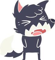 angry flat color style cartoon fox vector