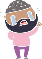 flat color style cartoon bearded man crying vector