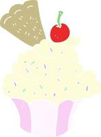 flat color illustration of a cartoon cupcake vector