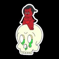 A sticker with a bear in a wizard's costume that sits on the skull. vector