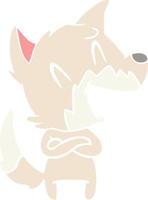 laughing fox flat color style cartoon vector