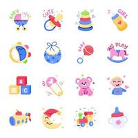 Collection of Baby Shower Flat Stickers vector