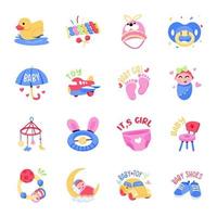 Pack of Baby Accessories Flat Stickers vector