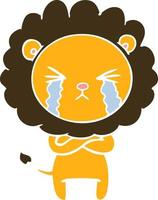 flat color style cartoon crying lion with crossed arms vector