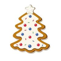 árbol de navidad de pan de jengibre para decorar postales vector