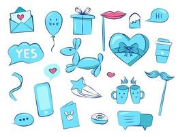 A set of cliparts for friendship. A collection with quotes, sweets, drinks, party decorations vector