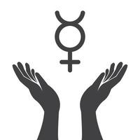 Vector Illustration of an isolated hands offering sign with the mercury planet symbol