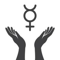 Vector Illustration of an isolated hands offering sign with the mercury planet symbol