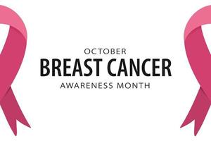 Breast Cancer Awareness Month October banner with pink ribbon. Copy space for text. Simple minimalist poster design. Vector illustration isolated on white background.