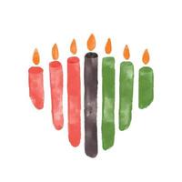 Seven candles for Kwanzaa festival celebration - Mishumaa. Artistic watercolor textured vector green, red, black burning candles. African American ethnic heritage celebration