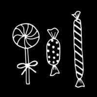 Doodle candy, simple sweets. Hand drawn illustration with black liner in line art style. Creation of design for New Year, winter, Christmas vector