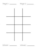 Tic Tac Toe table, kids activity page with player name and winner name vector