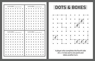 Dots and boxes note book game, kids activity notebook page, time pass kids game vector