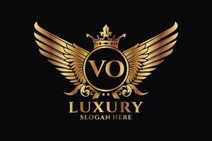 Luxury royal wing Letter VO crest Gold color Logo vector, Victory logo, crest logo, wing logo, vector logo template.