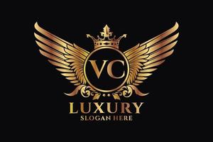 Luxury royal wing Letter VC crest Gold color Logo vector, Victory logo, crest logo, wing logo, vector logo template.