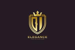 logotipo de monograma de lujo elegante inicial qi o plantilla de insignia con pergaminos y corona real - perfecto para proyectos de marca de lujo vector