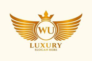 letra de ala real de lujo vector de logotipo de color dorado de cresta wu, logotipo de victoria, logotipo de cresta, logotipo de ala, plantilla de logotipo vectorial.