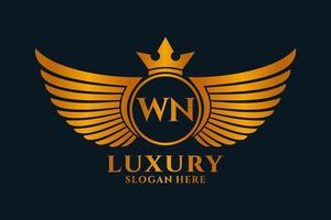 Luxury royal wing Letter WN crest Gold color Logo vector, Victory logo, crest logo, wing logo, vector logo template.