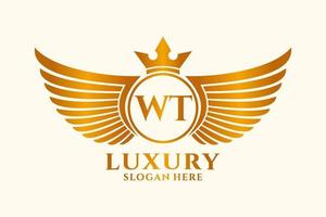 Luxury royal wing Letter WT crest Gold color Logo vector, Victory logo, crest logo, wing logo, vector logo template.