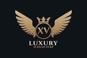 Luxury royal wing Letter XV crest Gold color Logo vector, Victory logo, crest logo, wing logo, vector logo template.