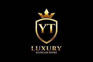 initial YT elegant luxury monogram logo or badge template with scrolls and royal crown - perfect for luxurious branding projects vector