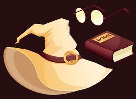 Set of smart witch, wizard. Hat, glasses, book vector