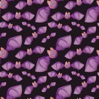 Seamless pattern with cute bat on dark background in cartoon style vector