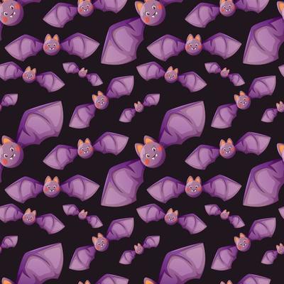Seamless pattern with cute bat on dark background in cartoon style