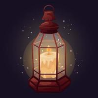 Vintage lantern with burning candle vector