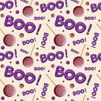 Seamless crazy pattern with boo text and lollipops with hypnotic Halloween vector