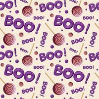 Seamless crazy pattern with boo text and lollipops with hypnotic Halloween vector