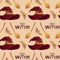 Seamless pattern with a battered hat of a magician, witch, little witch vector