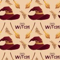 Seamless pattern with a battered hat of a magician, witch, little witch vector