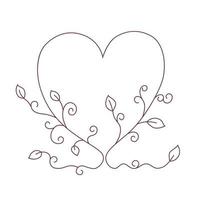 Heart hand drawn line style with ivy leaf icon isolated vector