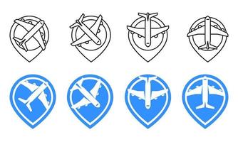 Set pin plane app icon line and flat style. Elements airplane for web and app vector