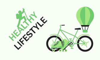 Bicycle, rollers and balloon for sport. Concept heathy lifestyle with a climber on text vector