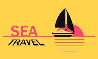 Sea travel summer vacation on sailboat in ocean at sunset. Concept boat trip vacation and travel with text for web vector