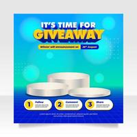 Giveaway contest social media post banner template vector