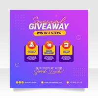 Giveaway contest social media post banner template vector