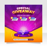 Giveaway contest social media post banner template vector