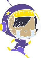 flat color style cartoon crying astronaut girl vector